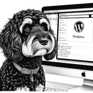drawing of a cavoodle looking at tag cloud